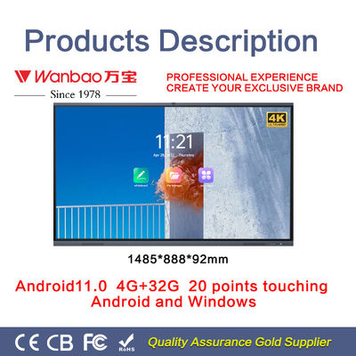 75'' UHD LED Interactive Board Whiteboard Smart Board For Class